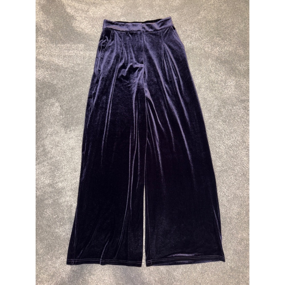 MinkPink Nisha Velvet Tailored Pants Dark Purple Wide Leg High Waist Small‎